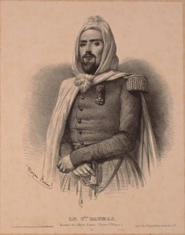 Portrait lithographie du commandant Daumas dans l'album Souvenirs d'Afrique de Benjamin Roubaud