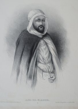 Portrait lithographie de l'émir Abd el-Kader dans l'album Souvenirs d'Afrique de Benjamin Roubaud