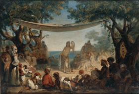 Une Fête mauresque aux environs d'Alger (1845) - Esquisse de Benjamin Roubaud (huile sur bois)