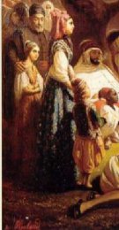 Une Fête mauresque aux environs d'Alger (1845) (détail gauche, personnages de la Galerie royale de costumes) - Huile sur toile de Benjamin Roubaud