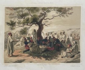 Aquarelle par Benjamin Roubaud - Planche 7 de l'Album d'Afrique (Déjeuner offert par des Kabyles)