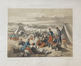 Aquarelle par Benjamin Roubaud - Planche 8 de l'Album d'Afrique (Le bivouac)