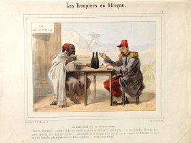 Planche 4 des Troupiers en Afrique (aquarelle) - Un commencement de civilisation
