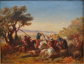 Scène de combat en Algérie - Huile sur toile de Benjamin Roubaud