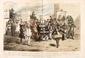 "Grand enterrement du Constinutionnel" par Benjamin Roubaud et Grandville pour La Caricature