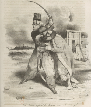 "La Russie défend la Turquie, mais elle l'étrangle" Lithographie de Traviès du 14 juillet 1833